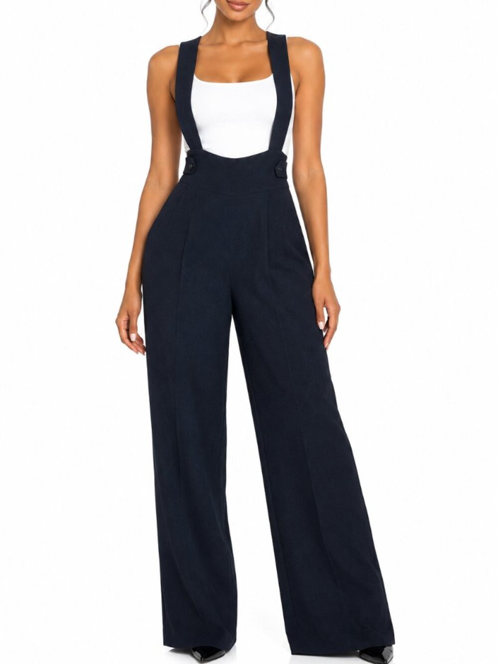 Forever 21 Dark Academia Black Wide Leg Suspender Pinafore Trousers Pants L